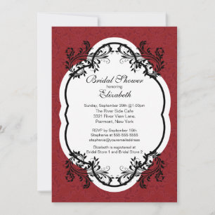 Vintage Red Damask Bridal Shower Invitation
