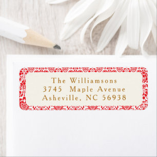 Vintage Red Damask Custom Christmas Return Address Label