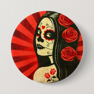 Vintage Red Day of the Dead Girl 7.5 Cm Round Badge