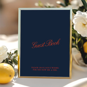 Vintage Red & Deep Blue Wedding Guest Book Sign