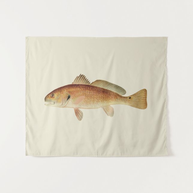 Vintage Red Drum Illustration on Cream Background Tapestry (Front (Horizontal))