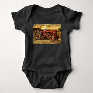 Vintage Red Farm Tractor Baby Bodysuit