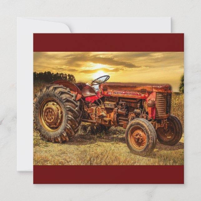 Vintage Red Farm Tractor Card (Front)