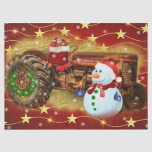 Vintage Red Farm Tractor Christmas Tissue Paper