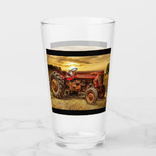 Vintage Red Farm Tractor Glass