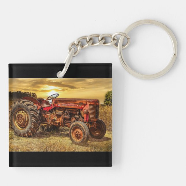 Vintage Red Farm Tractor Key Ring (Back)