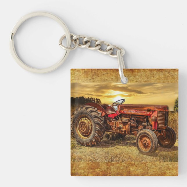 Vintage Red Farm Tractor Key Ring (Front)