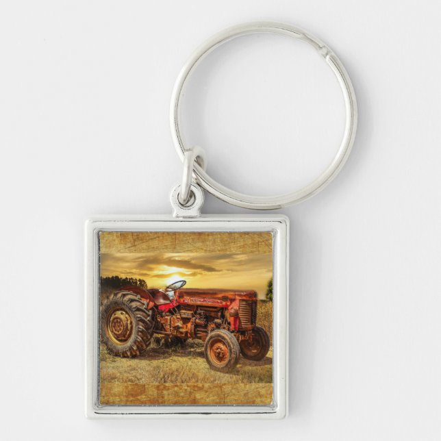 Vintage Red Farm Tractor Key Ring (Front)