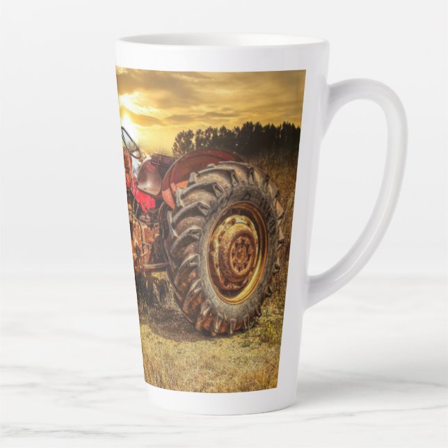 Vintage Red Farm Tractor Latte Mug (Right)