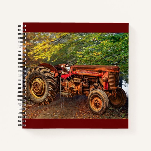 Vintage Red Farm Tractor Notebook (Front)
