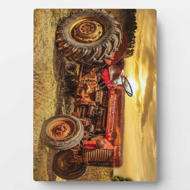 Vintage Red Farm Tractor Plaque (Front)