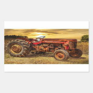 Vintage Red Farm Tractor Rectangular Sticker