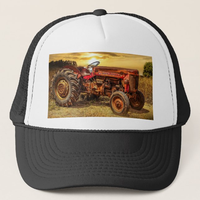 Vintage Red Farm Tractor Trucker Hat (Front)