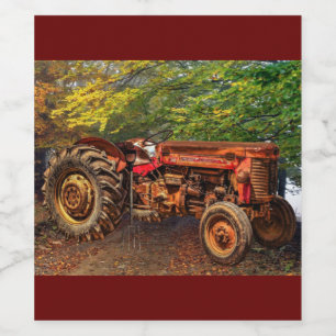 Vintage Red Farm Tractor Wine Label