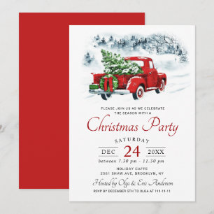 Vintage Red Farm Truck Christmas Holiday Party Invitation