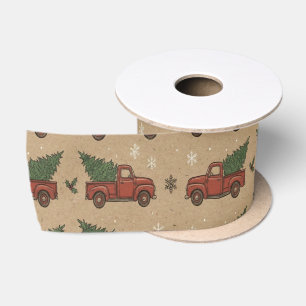 Vintage Red Farm Truck Christmas Tree Satin Ribbon