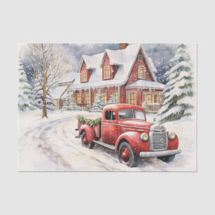 Vintage Red Farm Truck Decorated For Christmas Tissue Paper