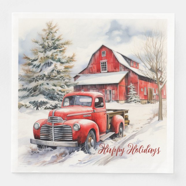 Vintage Red Farm Truck Red Barn Napkin (Front)