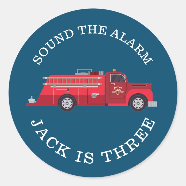 Vintage Red Fire Truck Party Classic Round Sticker (Front)