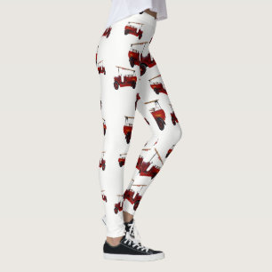 Vintage Red Fire Truck Pattern, Leggings