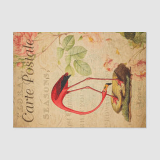 Vintage Red flamingo Floral French Carte Postale Tissue Paper