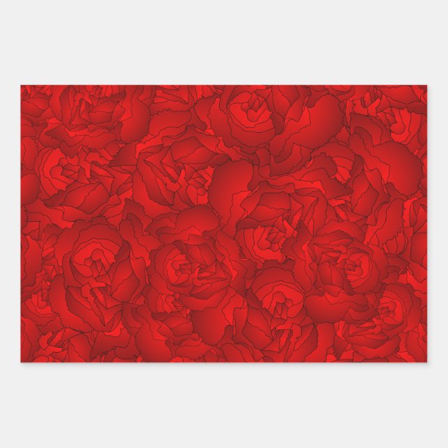 Vintage Red Floral Art Wrapping Paper Sheet (Front)