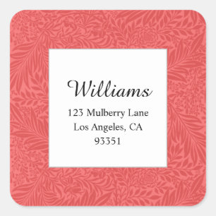 Vintage Red Floral Botanical Return Address Square Sticker