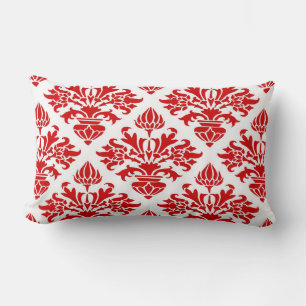Vintage Red Floral Damask #3 Large Lumbar Cushion