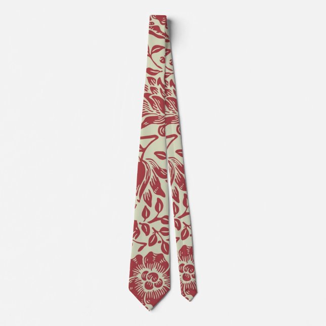 Vintage Red Floral Design Tie (Front)