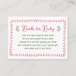 Vintage Red Floral Girl Baby Shower Books for Baby Enclosure Card