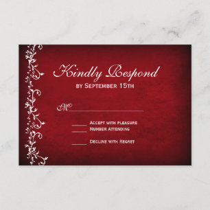 Vintage Red Floral Swirls Wedding RSVP Cards