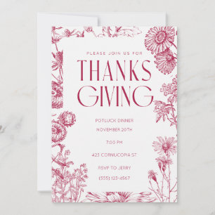 Vintage Red Floral  Thanksgiving   Fall Invitation