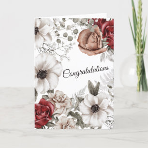 Vintage  Red Floral Watercolor Wedding Card
