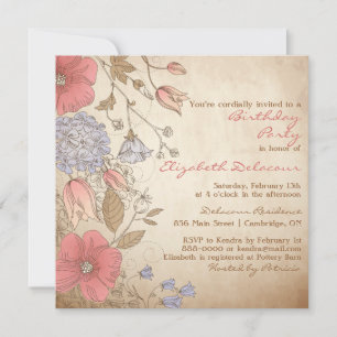 Vintage Red Flowers Bridal Shower Invitation