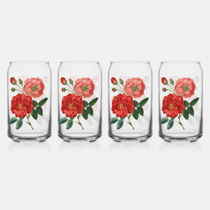 Vintage Red Flowers Can Glass