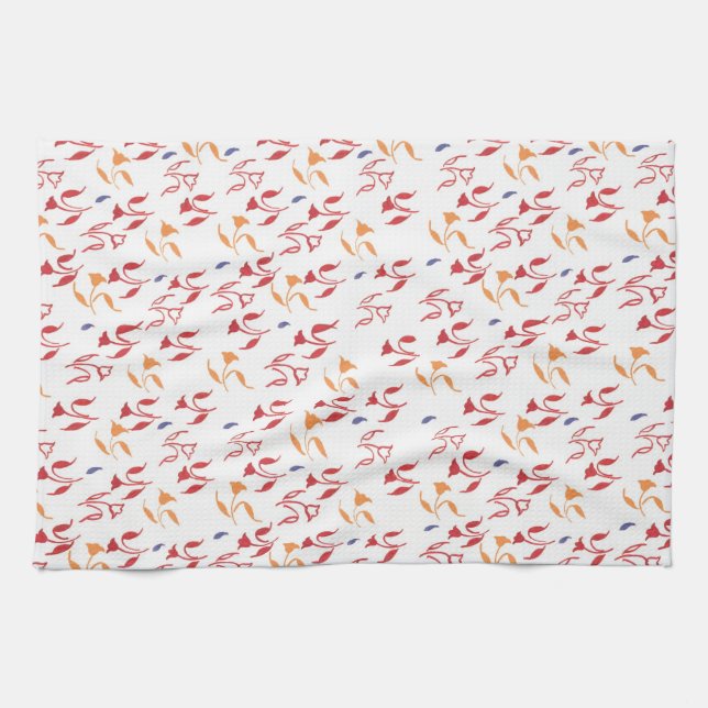 Vintage Red Flowers Kitchen Towel (Horizontal)