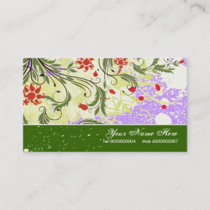 Vintage red flowers olive green purple grunge business card