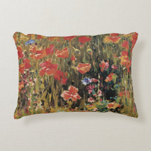 Vintage Red Flowers, Poppies by Robert Vonnoh Decorative Cushion