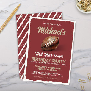 Vintage Red Football Theme 1st Birthday Party Invitation