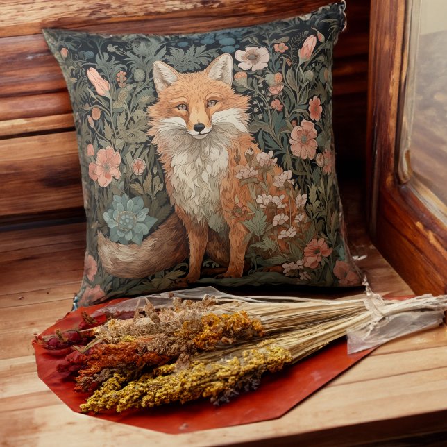 Vintage Red Fox in a Flower Garden Cushion (Creator Uploaded)