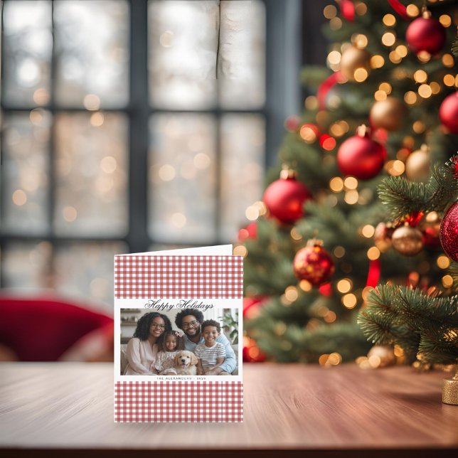 Vintage Red Gingham Holiday Photo (Folded Vintage Red Gingham Holiday Photo Card)