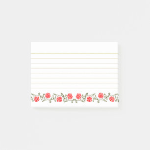 Vintage Red Gold Floral Optional Lined Stickies Post-it Notes