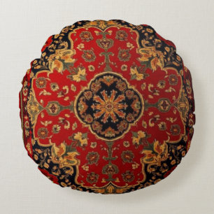 Vintage Red Gold Kashan Carpet Rug Persian  Round Cushion