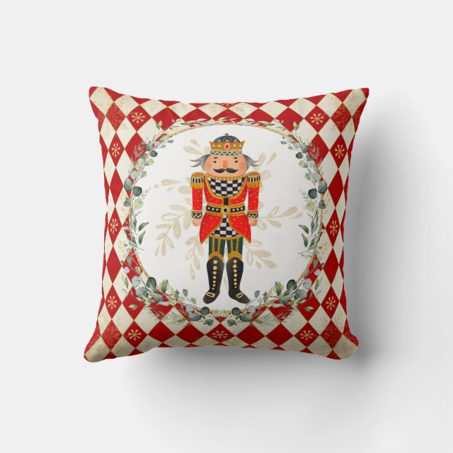 Vintage Red Gold Nutcracker Holiday Party Cushion (Back)