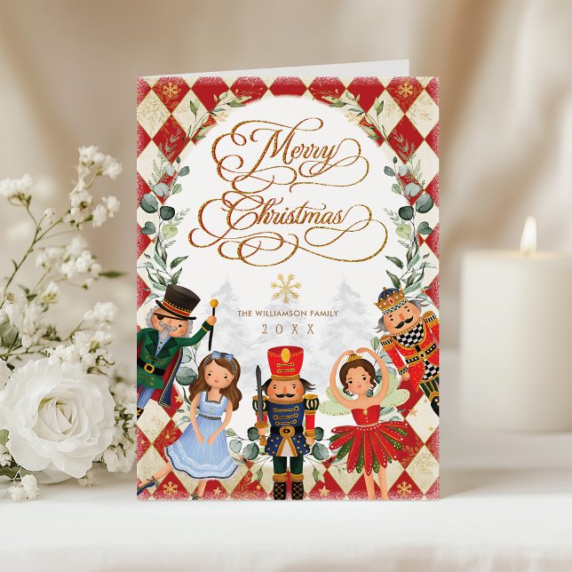 Vintage Red Gold Nutcracker Merry Christmas Holiday Card (Creator Uploaded)