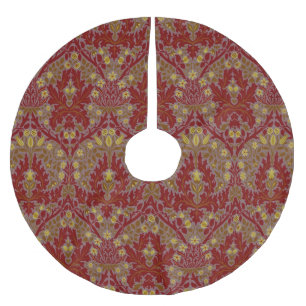 Vintage Red Gold William Morris Autumn Flowers Brushed Polyester Tree Skirt