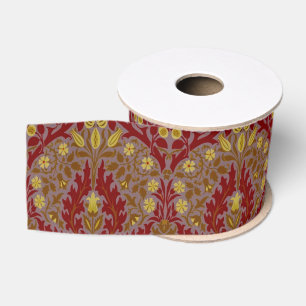 Vintage Red Gold William Morris Autumn Flowers Grosgrain Ribbon