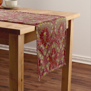 Vintage Red Gold William Morris Autumn Flowers Long Table Runner