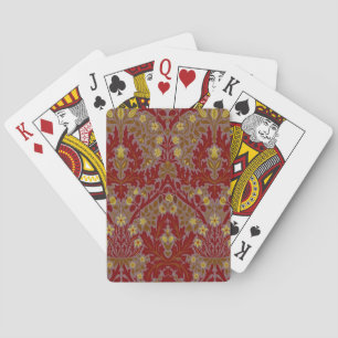Vintage Red Gold William Morris Autumn Flowers Playing Cards