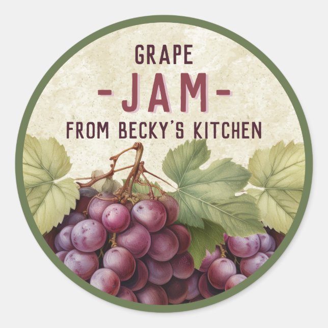 Vintage Red Grape Jam Canning stickers (Front)